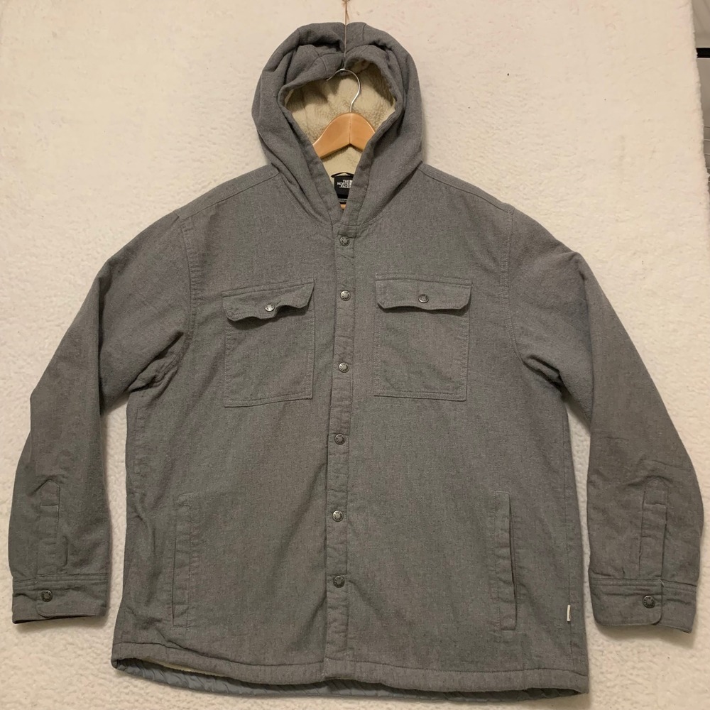 The North Face Fort Point Insulated Flannel Sherpa Hooded Jacket Mens XL Grey